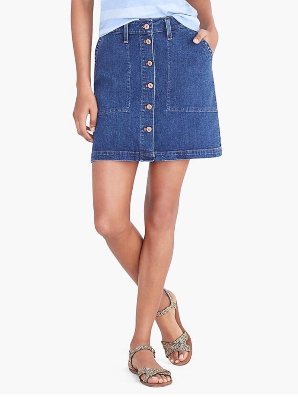 A J.Crew Mercantile NWT Denim Mini Skirt Button Front Utility Pockets Size 8